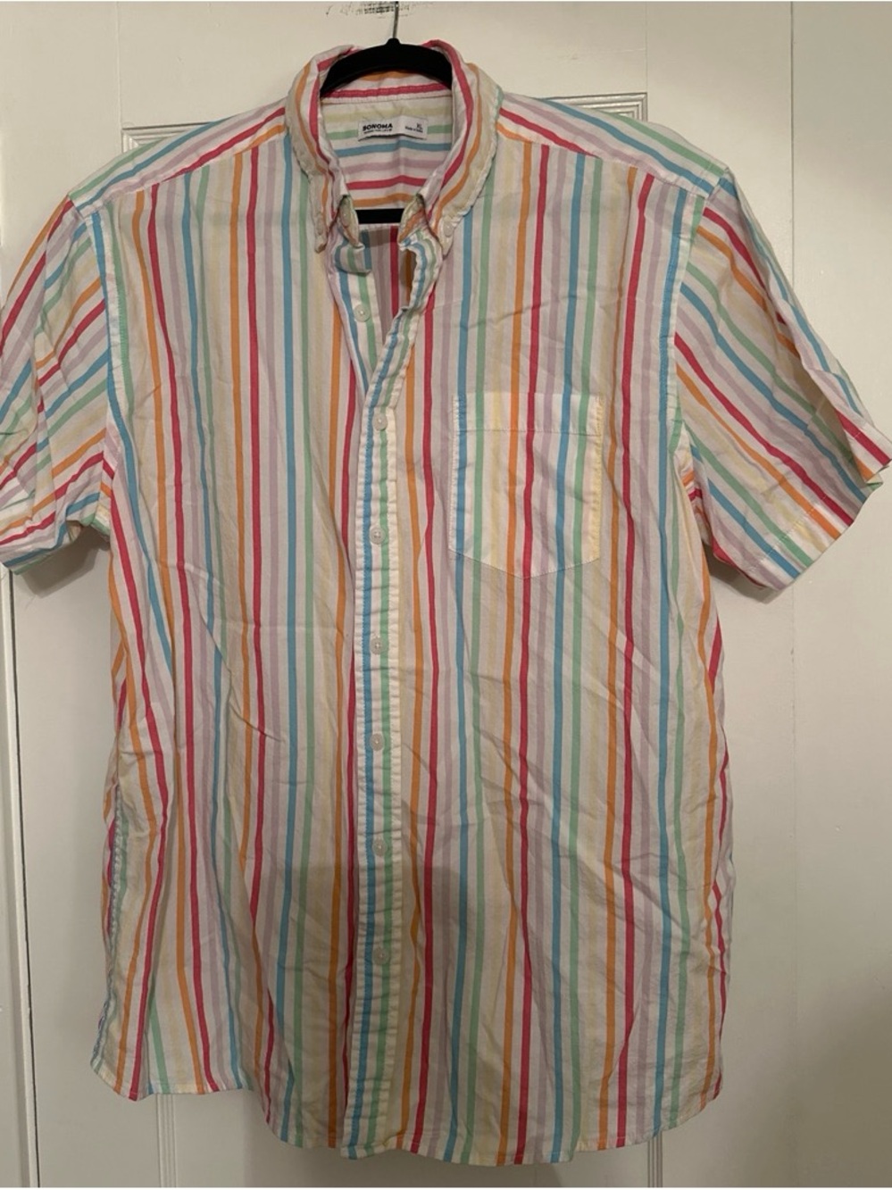 Men's Multicolor Striped Short-Sleeve Button-Down Shirt
